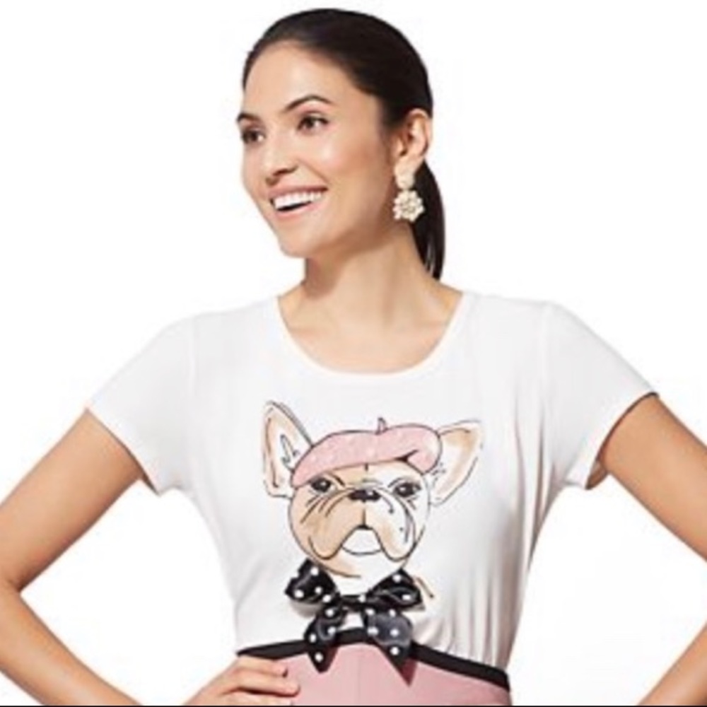 ✨✨BullDog with Beret White Tee✨✨